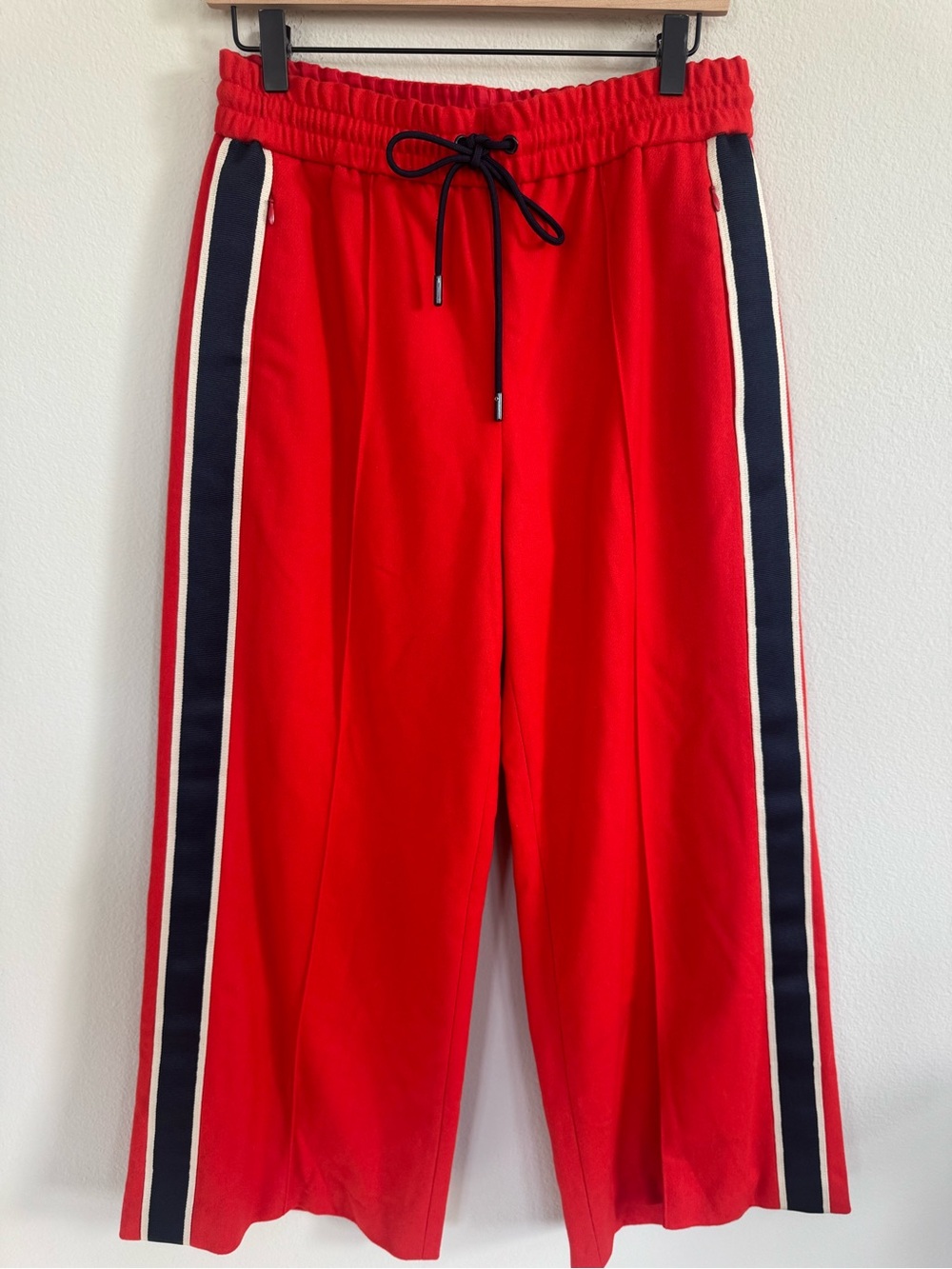 ME+EM Red Wool Blend Cropped Side Stripe Track Pant Quiet Luxury Sporty Size 6